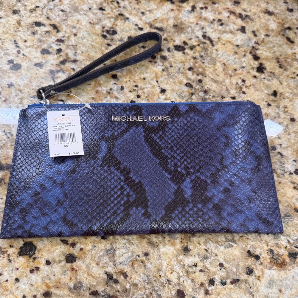 Michael Kors Navy Snakeskin Wristlet